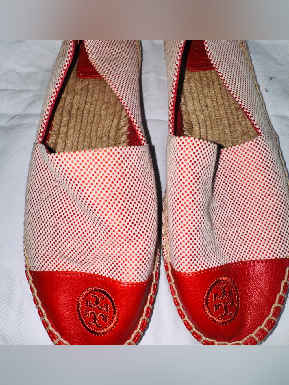 Tory Burch Red and Cream Espadrille Flats